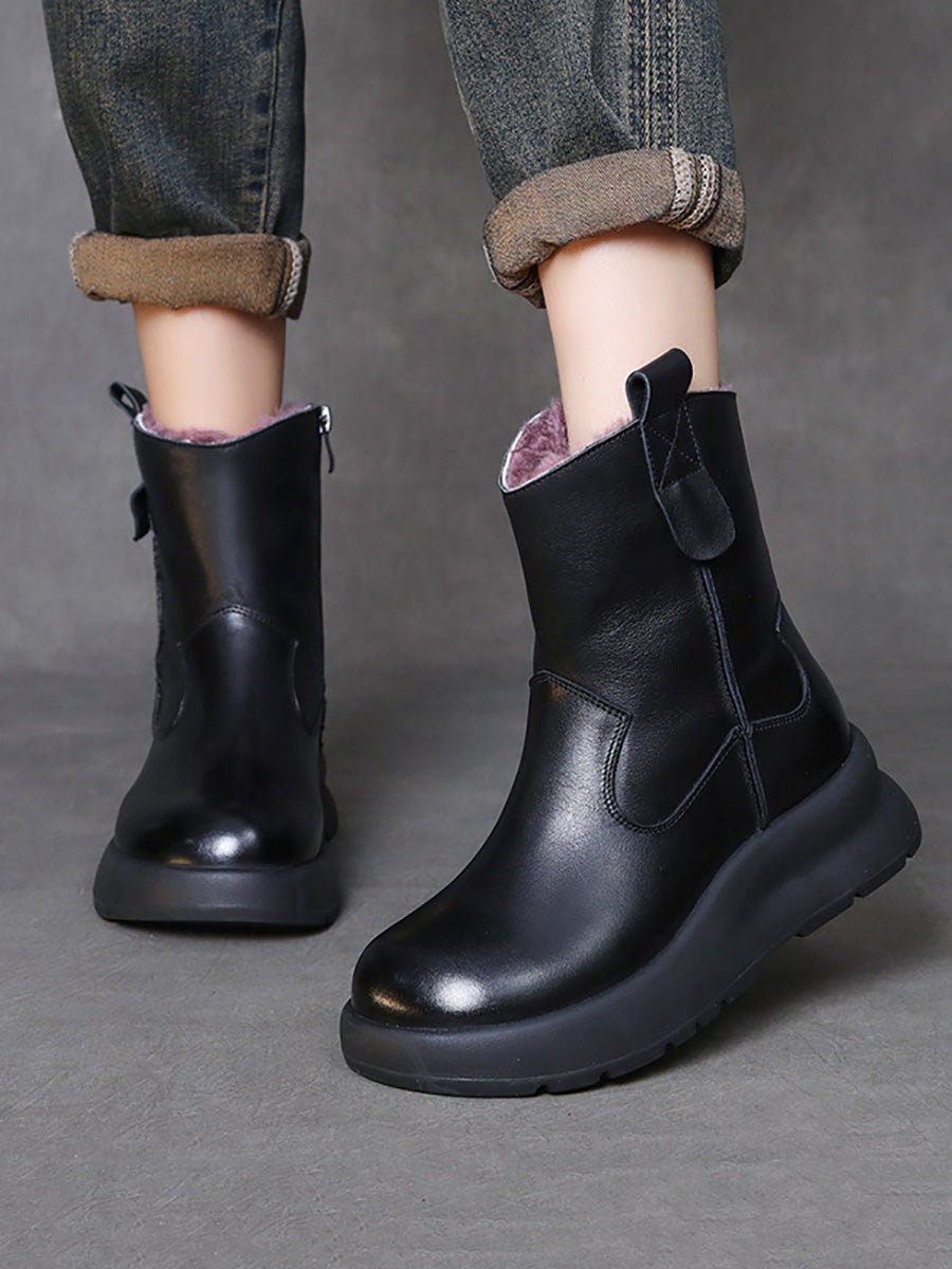 Women Winter Genuine Leather Fleece-lined Platform Boots