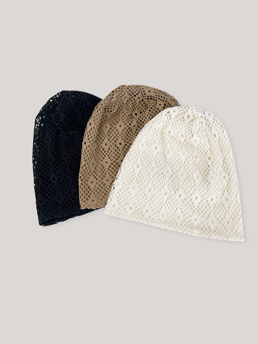 Women Vintage Cutout Dual-layer Cotton Beanie Hat