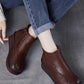 Women Retro Soft Leather Spliced Fleece-lined Mid-Heel Boots