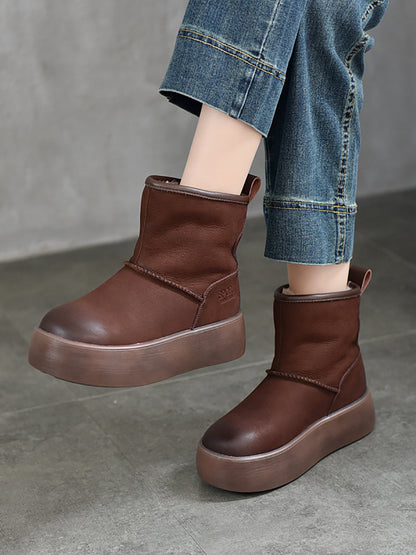 Women Winter Genuine Leather Fleece-lined Platform Boots