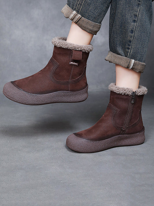 Women Genuine Leather Winter Fleece-lined Boots