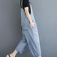 Women Summer Casual Solid Denim Shirred Jumpsuits