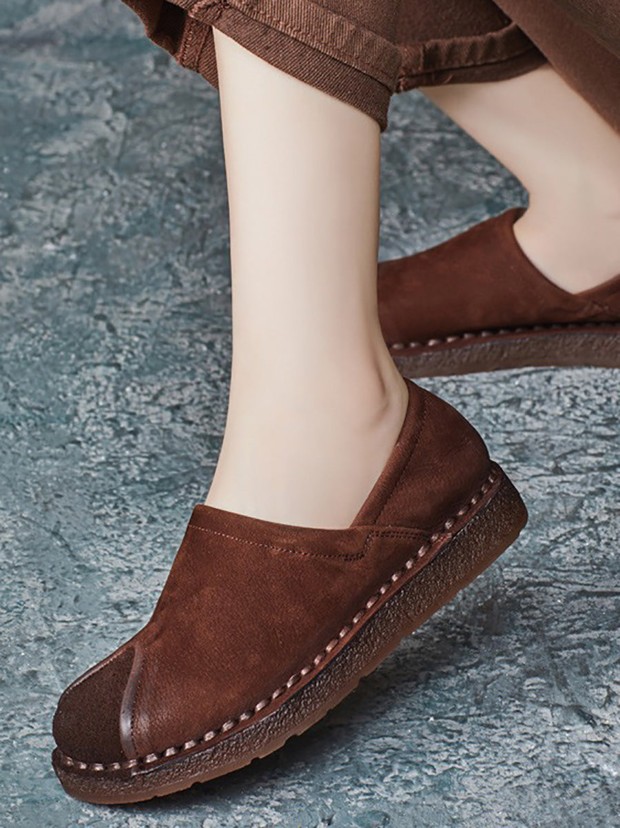 Women Vintage Leather Spliced Flat Shoes