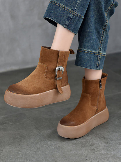 Women Winter Genuine Leather Fleece-lined Platform Boots