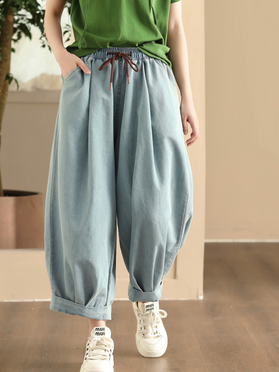 Women Summer Casual Solid Denim Loose Harem Pants