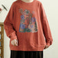 Women Casual Autumn Flower O-Neck Cotton Blouse