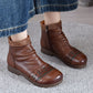 Women Vintage Leather Spliced Low Heel Ankle Boots