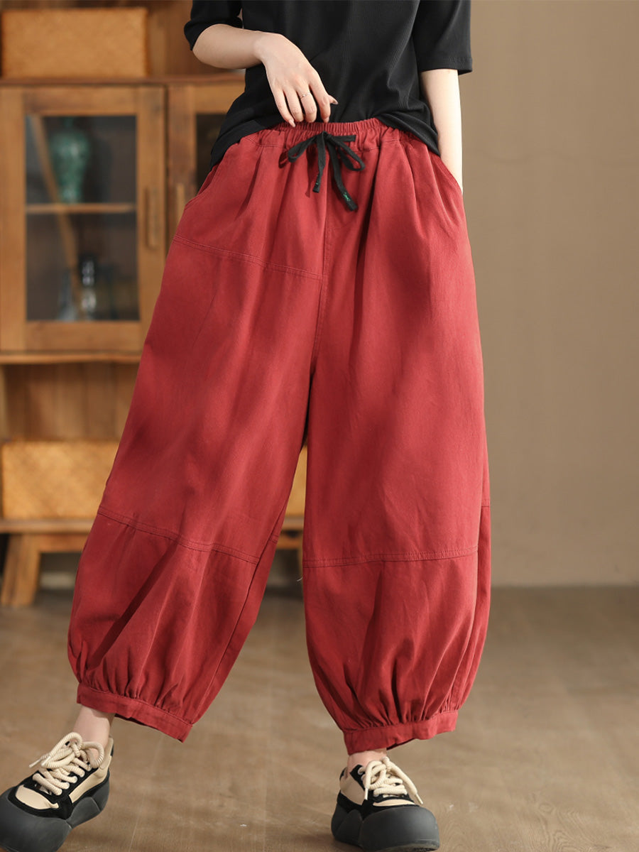 Women Autumn Casual Solid Spliced Cotton Harem Pants