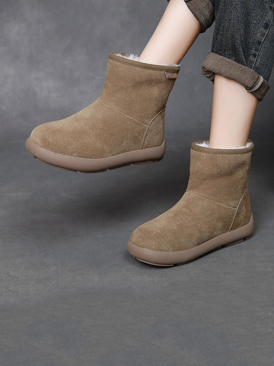 Women Winter Genuine Leather Fleece-lined Flat Boots