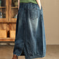 Women Autumn Casual Solid Back Hem Split Denim Skirt