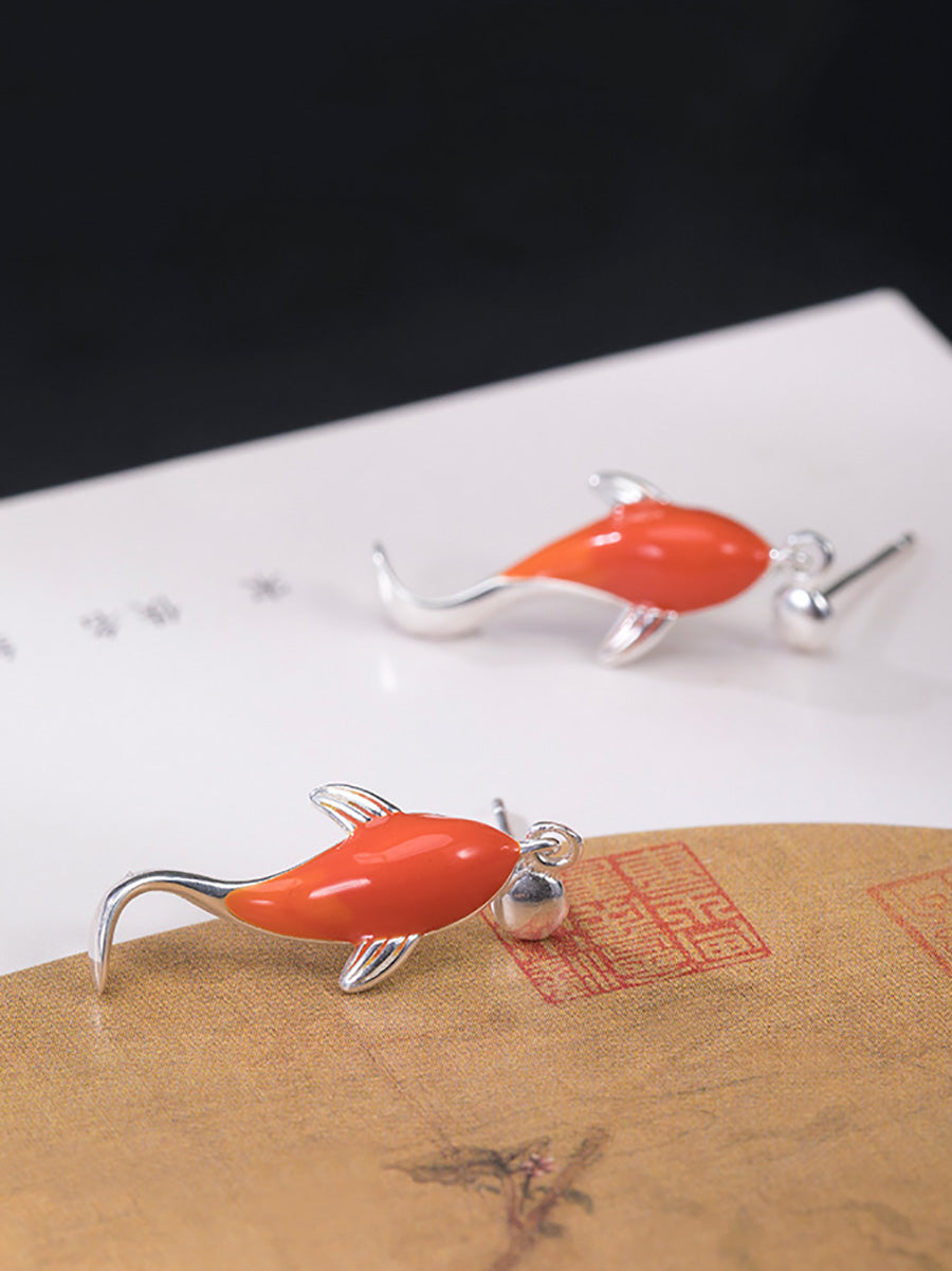 Women Casual Red Koi Sliver Pandent Earrings