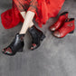 Women Ethnic Autumn Flower Spliced Leather Mid-Heel Boots