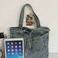 Women Vintage Solid Pocket Denim Handbag Shoulder Bag