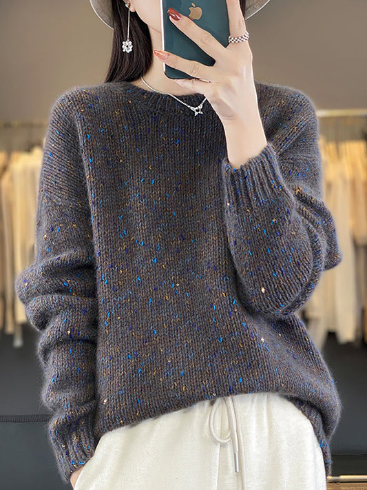 Women Autumn Casual Solid Knit O-Neck Sweater