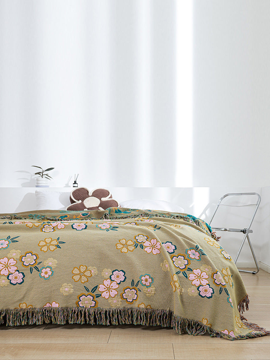 100% Cotton Flower Jacquard Bedcover Sofa Blanket