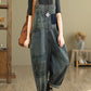 Women Retro Patchwork Loose Washed Denim Jumpsuits