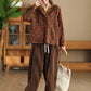 Women Vintage Autumn Flower Button Cotton Linen Hooded Coat