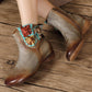 Women Vintage Leather Patch Spliced Low Heel Boots