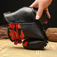 Women Retro Genuine Leather Flower Spliced Chunky Heel Boots