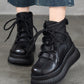 Women Vintage Genuine Leather Fleece-lined Platform Ankle Boots