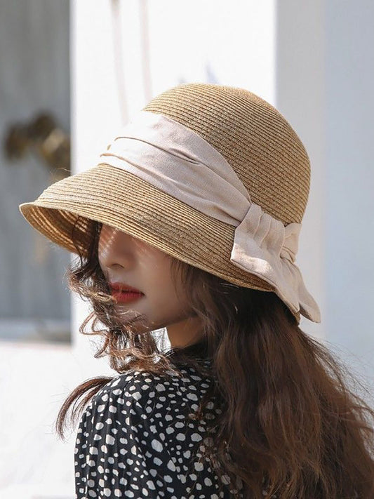 Women Summer Artsy Straw Bowknot Sunproof Hat