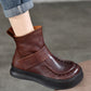 Women Vintage Soft Leather Spliced Flat Ankle Boots