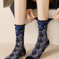 3 Pairs Women Autumn Flower Jacquard Colorblock Socks