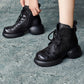 Women Winter Leather Spliced Zipper Strap Platform Heel Boots