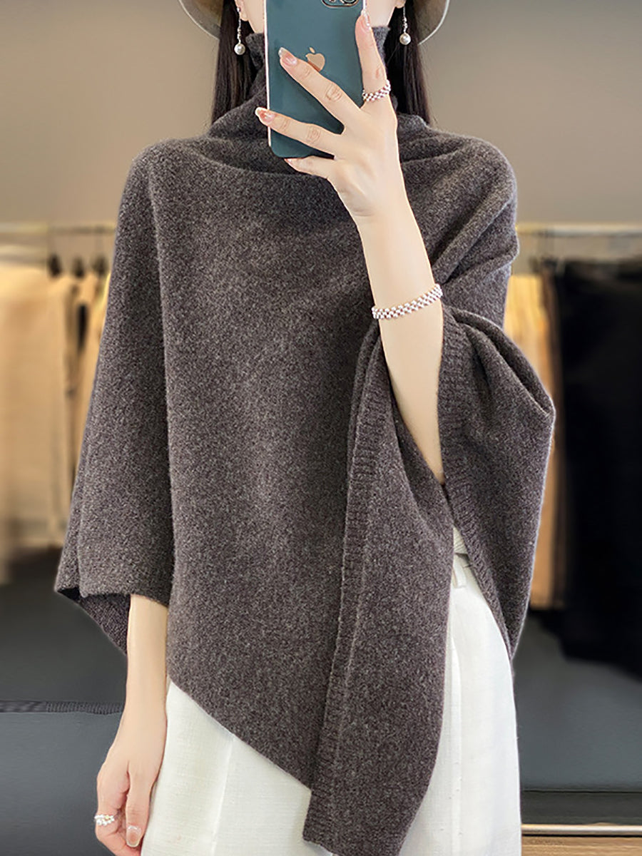 Women Winter Casual Solid Knit Warm Turtleneck Shawl