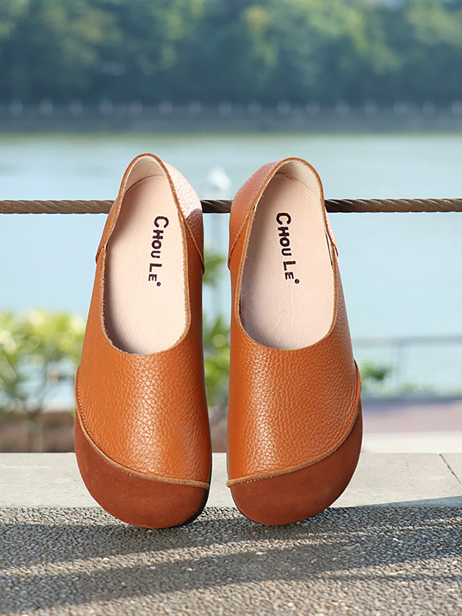 Women Summer Genuine Leather Spliced Flat Shoes