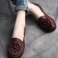 Women Vintage Flower Genuine Leather Low Heel Shoes