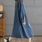 Women Autumn Worn Colorblock Denim Long Coat