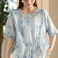 Women Summer Artsy Floral Shirred Ramie Shirt