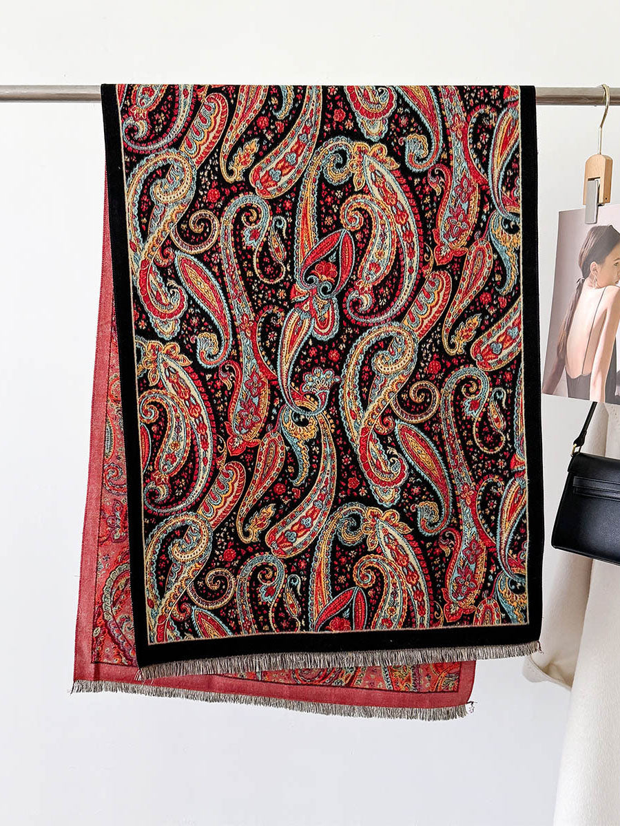 Women Vintage Print Tassel Autumn Shawl Scarf