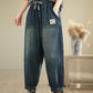 Women Casual Pockets Washed Denim Harem Pants