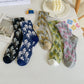 5 Pairs Women Autumn Floral Jacquard Colorblock Socks