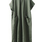 Women Summer Casual Solid Pocket O-Neck Linen Dress