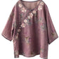 Women Summer Artsy Flower Embroidery O-Neck Shirt