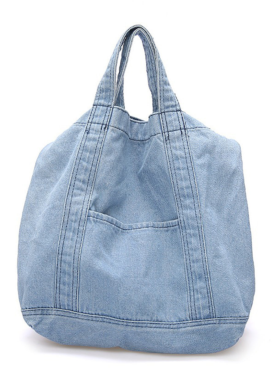 Vintage Solid Denim Spliced Shoulder Bag Handbag