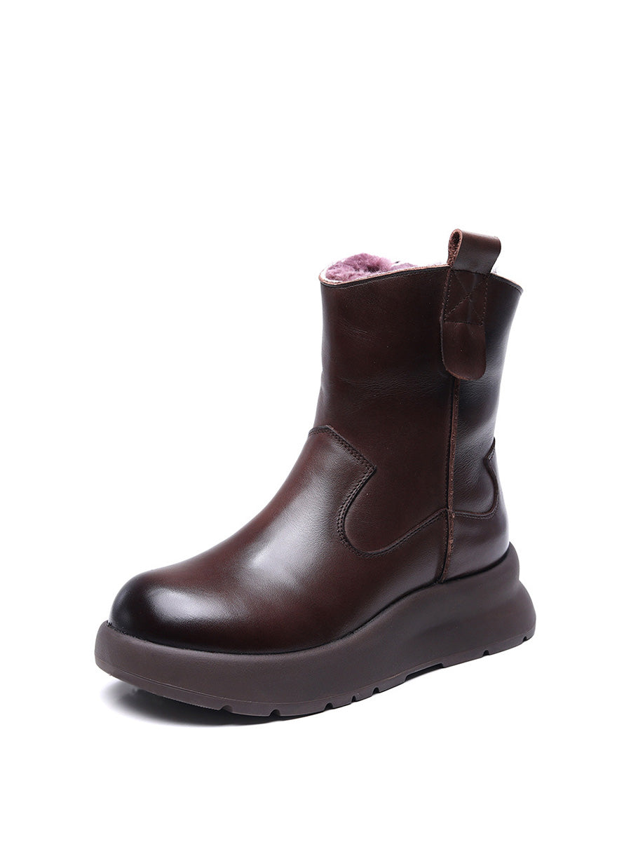 Women Winter Genuine Leather Fleece-lined Platform Boots