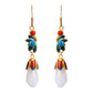 Women Vintage Flower Cloisonne Jade Mangnolia Sliver Earrings