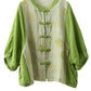 Women Summer Vintage Flower Spliced Button-up Ramie Shirt