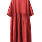 Women Summer Casual Solid Linen Loose Dress