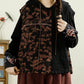 Women Autumn Vintage Flower Spliced Hooded Cotton Vest