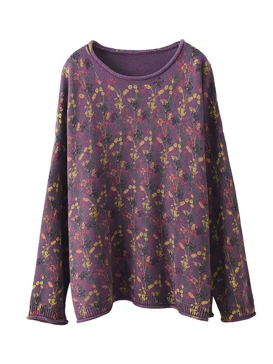 Women Artsy Autumn Floral Hemming Cotton Blouse