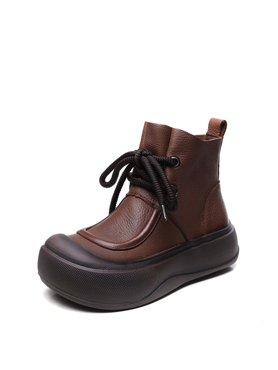 Women Casual Winter Solid Leather Strap Platform Boots