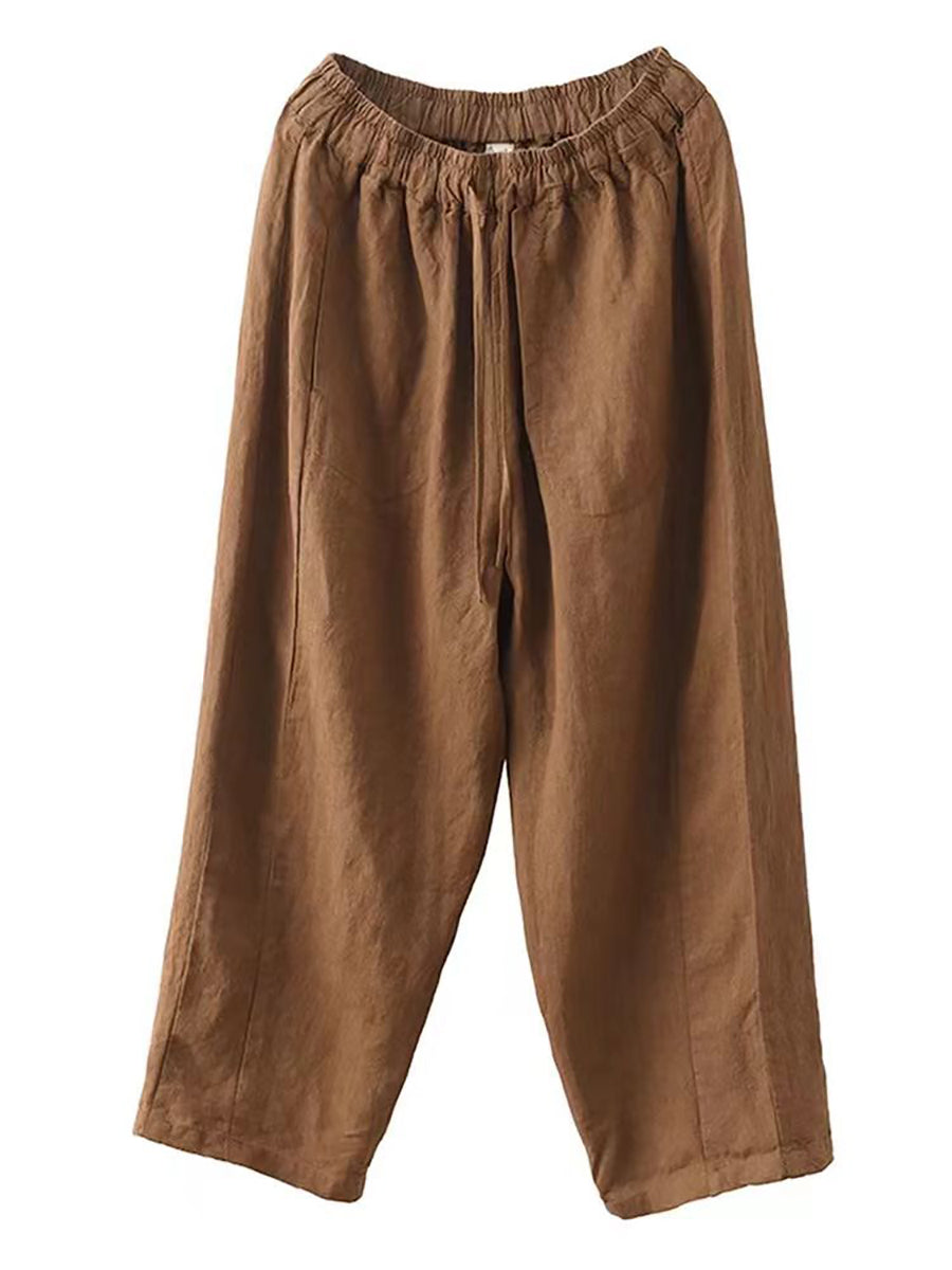 Women Summer Solid Linen Loose Harem Pants