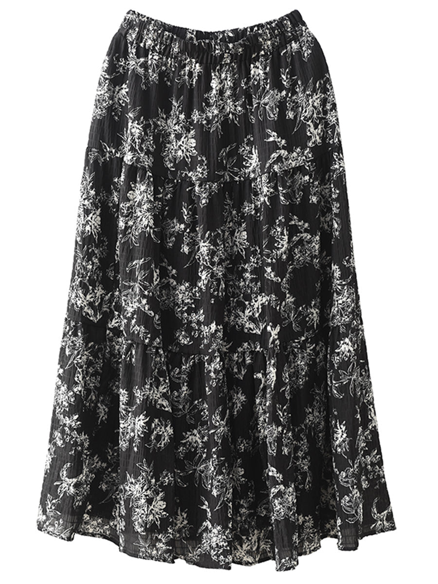 Women Summer Vintage Floral Cotton Loose Skirt