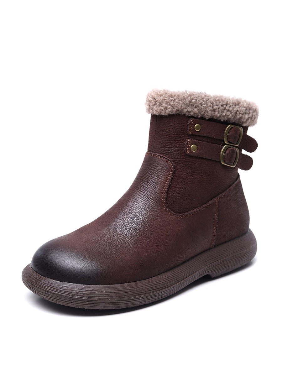 Women Winter Vintage Genuine Leather Fleece-lined Boots