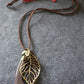 Artsy Hollow Out Metal Leaf Oval Wool Necklace